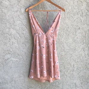 Floral Summer Dress, Deep V, Blush Pink
